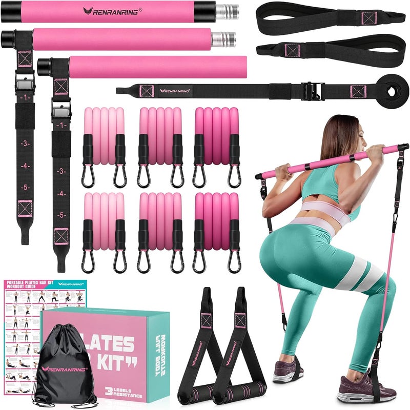 RENRANRING Pilates Bar Kit with Resistance Bands, Multifunctional Pilates Bar for Women & Men with Heavy-Duty Metal Adjustment Buckle, Pilates Home Equipment for Full BodyWorkouts - Image 1
